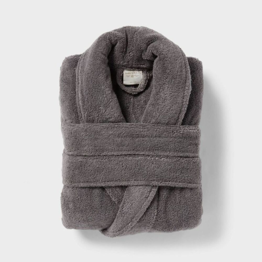 L/XL Spa Plush Bath Robe Dark Gray - Threshold
